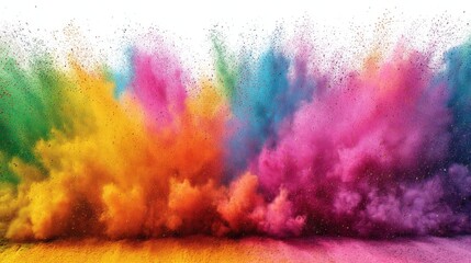 Colorful powder explosion graphic art on white background full frame vibrant colors abstract design