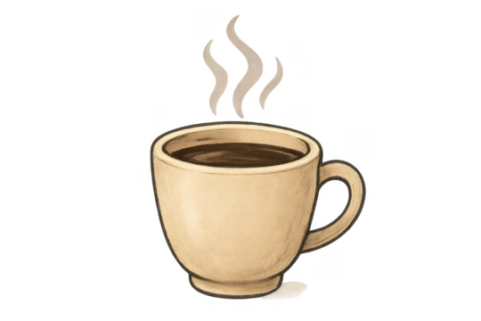 Hot coffee cup illustration steaming with aroma