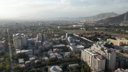 Drone Aerial of Kabul Afghanistan, Busy Traffic in city center