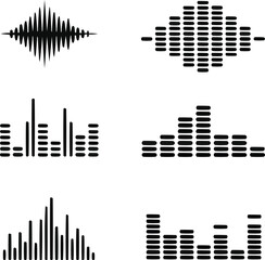 Music Waveform Vector Set Equalizer and Audio Frequency Bars in Black