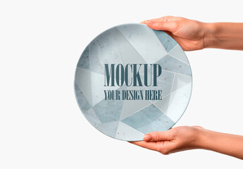 Ceramic Plate Mockup Held by Female Hands