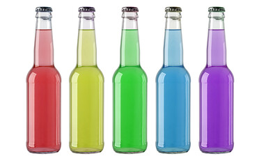 Colorful soda bottles line showing refreshment and variety