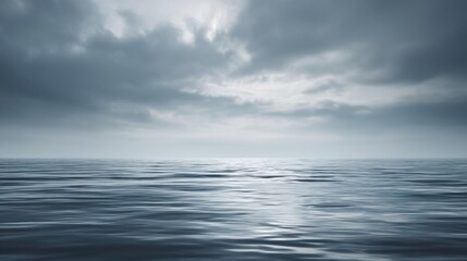 Fototapeta premium Calm Ocean Surface Under Dramatic Cloudy Sky at Dusk