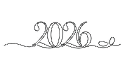 artistic 2026 year design in continuous wire-style script with flowing loops, ideal for new year greetings, branding, and celebration