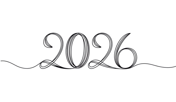 elegant 2026 year design in decorative ribbon-style script, perfect for new year greetings, event branding, and festive visuals - Powered by Adobe