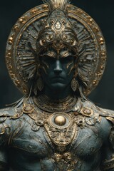 Obraz premium Ancient warrior statue in ornate gold armor close up artistic rendering mythology concept