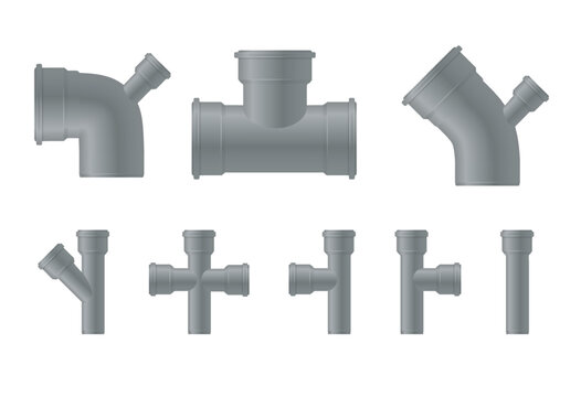 Plastic Pipe. Industry pipeline. waste pipes industrial pipeline tubes plumbing pressure system set. Water tube plastic canalization technology. Vector