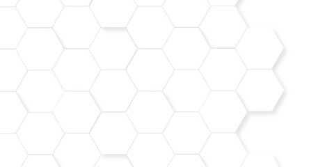 Fototapeta premium Hexagonal emboss white grid tile mosaic structure mess cell design. white and gray hexagon honeycomb football geometric copy space business texture. 