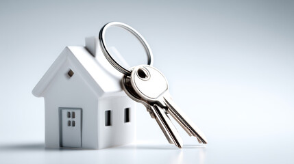 House model with silver keys on white background