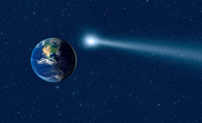 Comet on the space with Planet Earth 