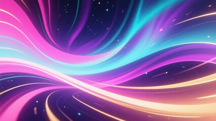 Obraz premium Abstract vibrant cosmic illustration with swirling light trails in a layered design aesthetic.