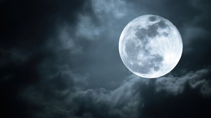 phase. A detailed closeup of the full moon, showcasing its textured surface against the dark expanse of space. STEM education sheets.