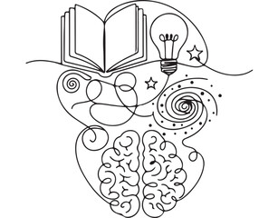 Creative mind concept with open book and lightbulb symbolizing inspiration and learning