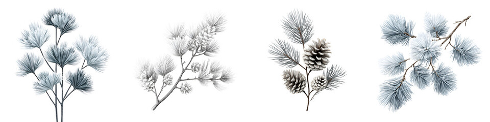 Obraz premium Winter Branches: Collection of Pine and Fir Sprigs with Frost and Snow