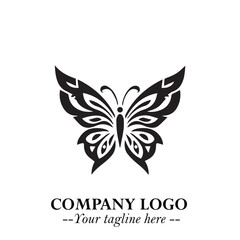 Elegant Butterfly Logo Symbol in Black on White Background with Minimalist and Modern Design
