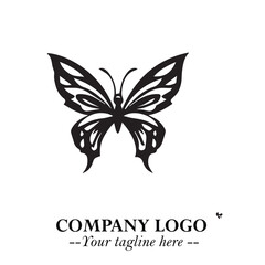 Elegant Butterfly Logo Symbol in Black on White Background with Minimalist and Modern Design
