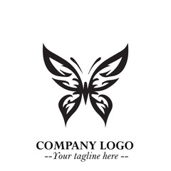 Elegant Butterfly Logo Symbol in Black on White Background with Minimalist and Modern Design
