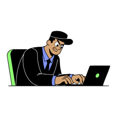 Frazzled Office Worker Typing Feverishly on Laptop, Conveying Intense Digital Stress and Workload Pressure in a Challenging Modern Business Setting. High-Effort Task