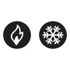 Minimalist Black Silhouette Flame and Snowflake Icons for HVAC and Weather Design.