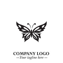 Elegant Butterfly Logo Symbol in Black on White Background with Minimalist and Modern Design
