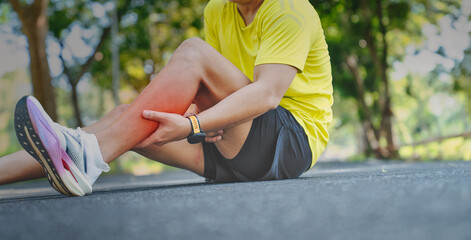 Sportsman Holding Hurt Leg Outdoor Training Accident