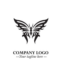 Elegant Butterfly Logo Symbol in Black on White Background with Minimalist and Modern Design
