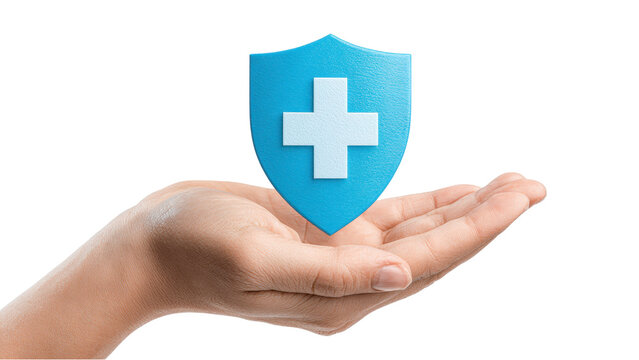 Hand Holding Medical Shield: Healthcare and Protection Concept
