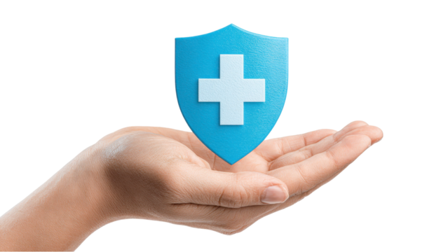 Hand Holding Medical Shield: Healthcare and Protection Concept