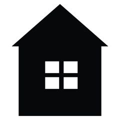 minimalist black house silhouette with triangular roof and central window, iconic home symbol for design, signage, and digital use