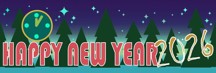 Happy New year, card, colorful and time.	