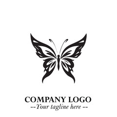 Elegant Butterfly Logo Symbol in Black on White Background with Minimalist and Modern Design
