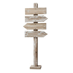 Rustic wooden signpost with blank arrows isolated