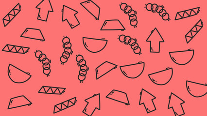 Pattern of Abstract Geometric Shapes and Arrows on Pink Background, Graphic Design, Digital Illustration, Flat Lay, Minimalist Concept