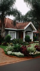 Charming Home Exterior Lush Garden Front View Beautiful Architecture Design Tropical Plants Modern Style