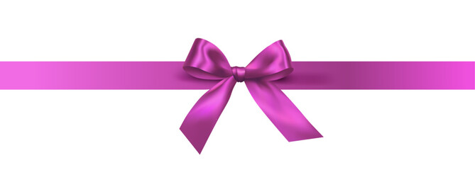 Vector decorative shiny gift pink ribbon with tied bow design element isolated on white background