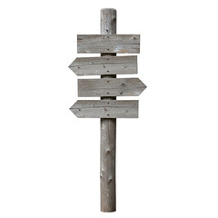 Rustic wooden signpost with blank arrows isolated