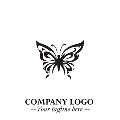 Fototapeta premium Elegant Butterfly Logo Symbol in Black on White Background with Minimalist and Modern Design 