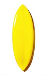 Minimalist Studio Shot of a Bright Yellow Surfboard on White Background Vertical Composition Clean Lines Summer Vibe