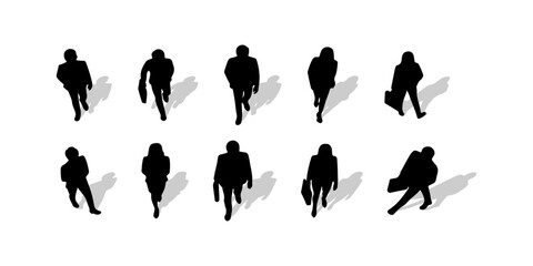 CAD Drawings. Silhouette Set of Business People walking isolated on white background. Top view. Vector illustration.
