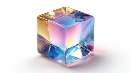 Glass cube gem isolated on white background