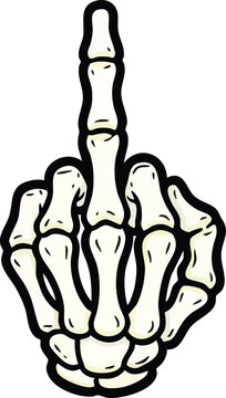 Skeleton hand giving the middle finger gesture