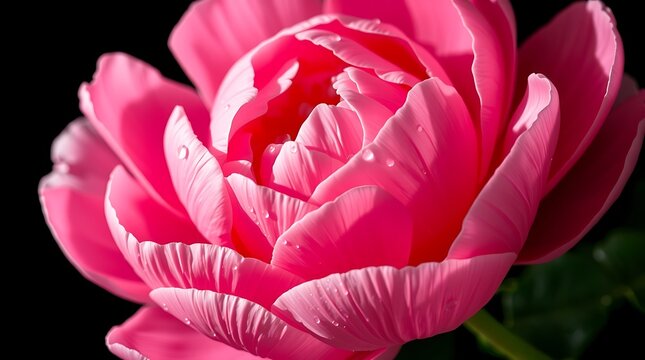 Close up of a pink flower with water droplets on it