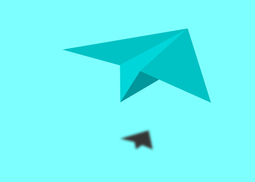Paper plane illustration with shadow and blue background