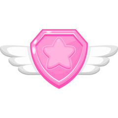 Pink Shield Shaped Victory Award With A Star In The Center And White Wings On A Transparent Background Representing Game Achievement And Success