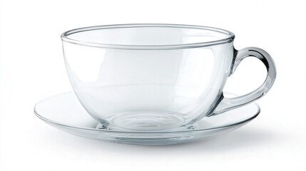 Glass teacup isolated on white background