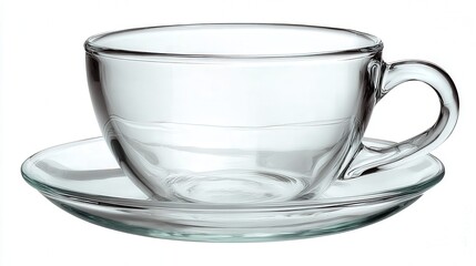 Glass teacup isolated on white background