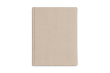 Blank beige hardcover book cover mockup on transparent background