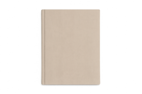 Blank beige hardcover book cover mockup on transparent background