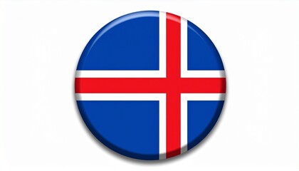 "Circular badge featuring Iceland&rsquo;s national flag with blue field, red Nordic cross outlined in white, symbolizing ocean, ice, and volcanic fire."