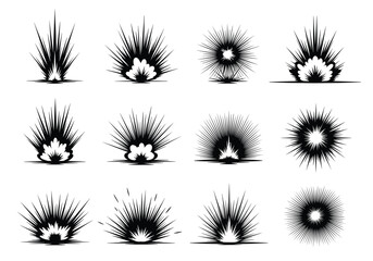 Collection of Twelve Black and White Explosion Graphics.